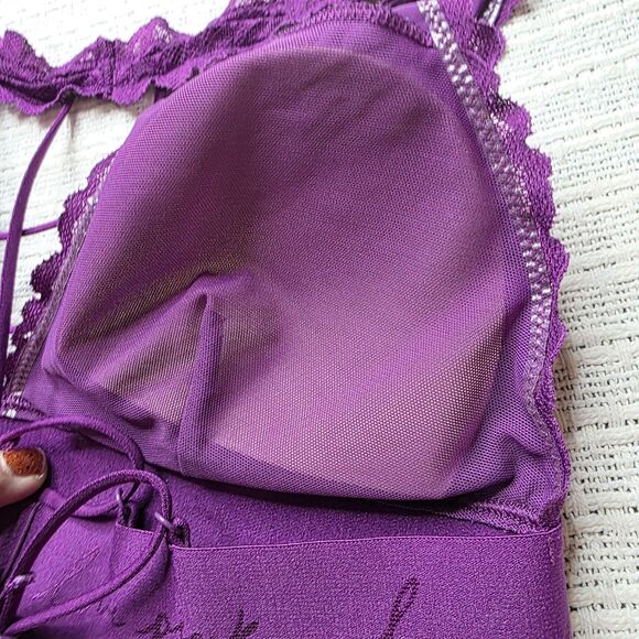 Victoria's Secret Bralette Medium Purple Lace Floral Halter Adjustable - Picture 11 of 12